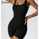 Macacão de Yoga Feminino Sem Costura com Costas Abertas