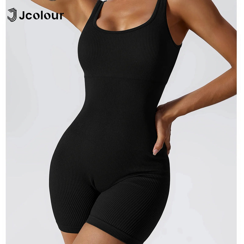 Macacão de Yoga Feminino Sem Costura com Costas Abertas