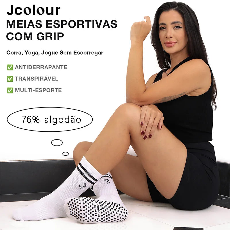 Meias Esportivas Femininas de Algodão Puro – Antiderrapante e Conforto Absoluto