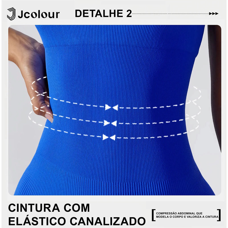 Macacão de Yoga Feminino Sem Costura com Costas Abertas